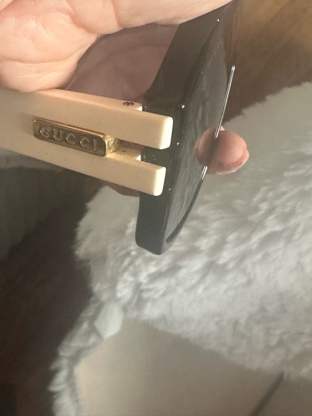 Gucci Black Shield Sunglasses with Gold Accents - Picture 7 of 7